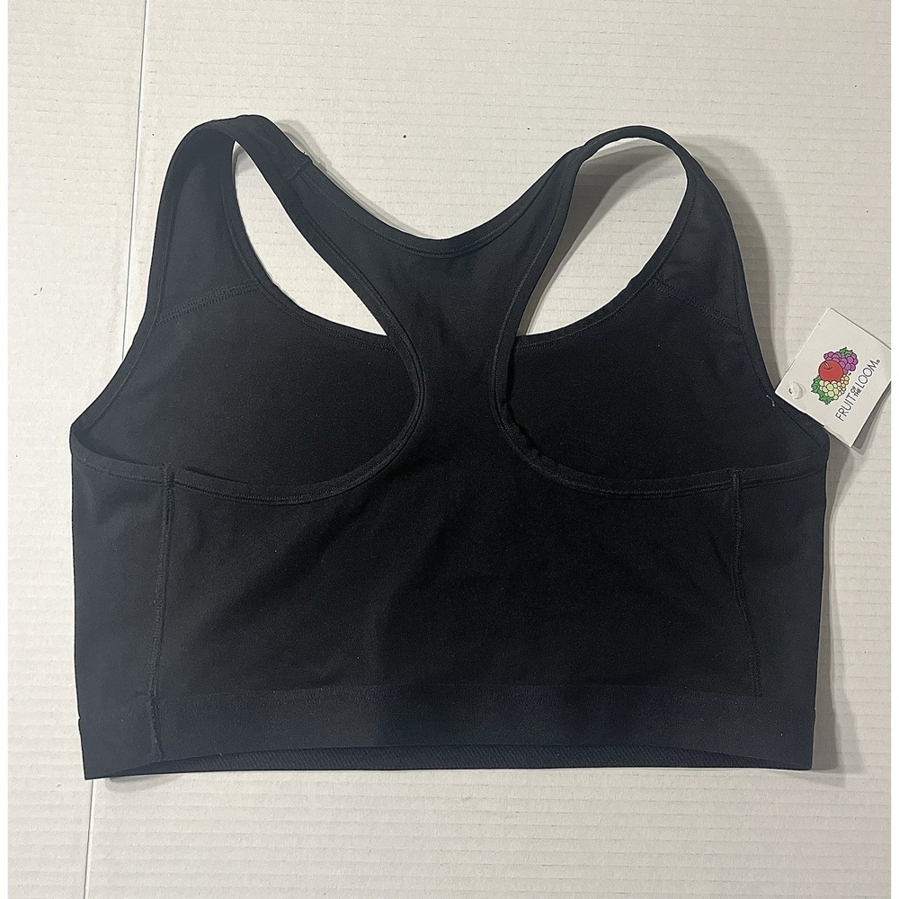 NWT Fruit Of The Loom Sports Bra Women's XXL Black Gym Athleisure Medium Support - Picture 2 of 3